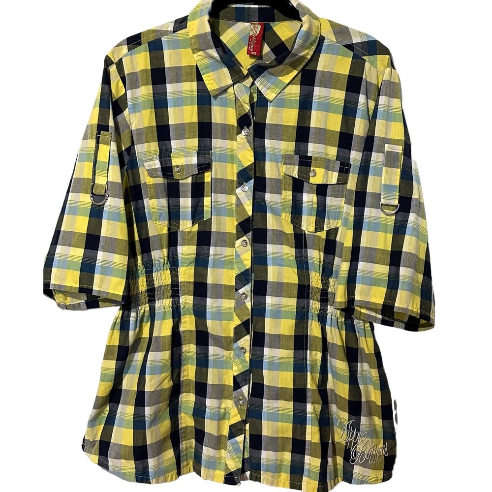 Apple Bottoms Y2K 90s Vintage Button Up Yellow Plaid Women's Size Plus Size 1X